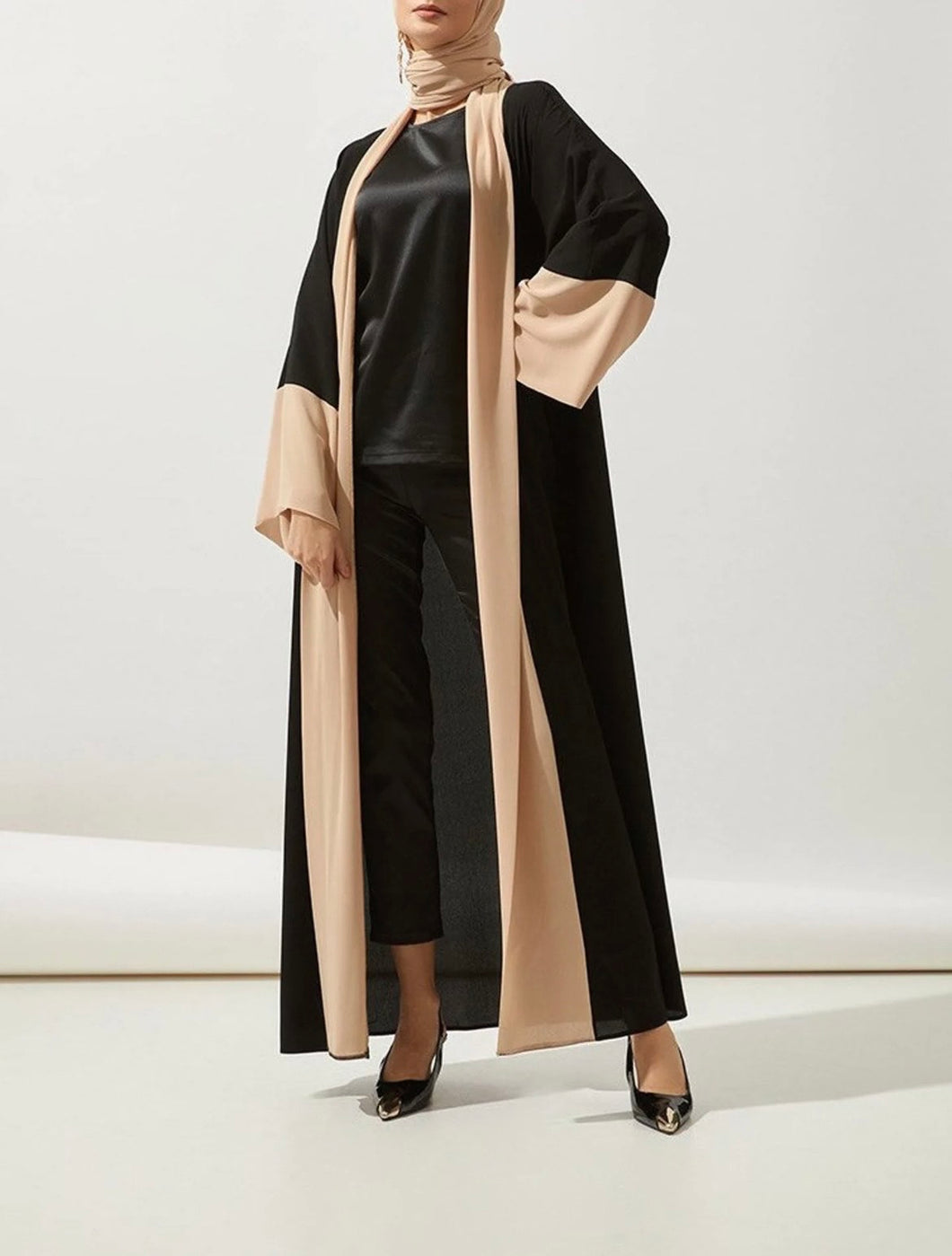 Chiffon Abaya - Black and Nude