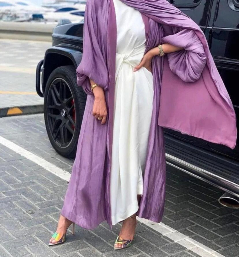 Satin Open Abaya - Purple